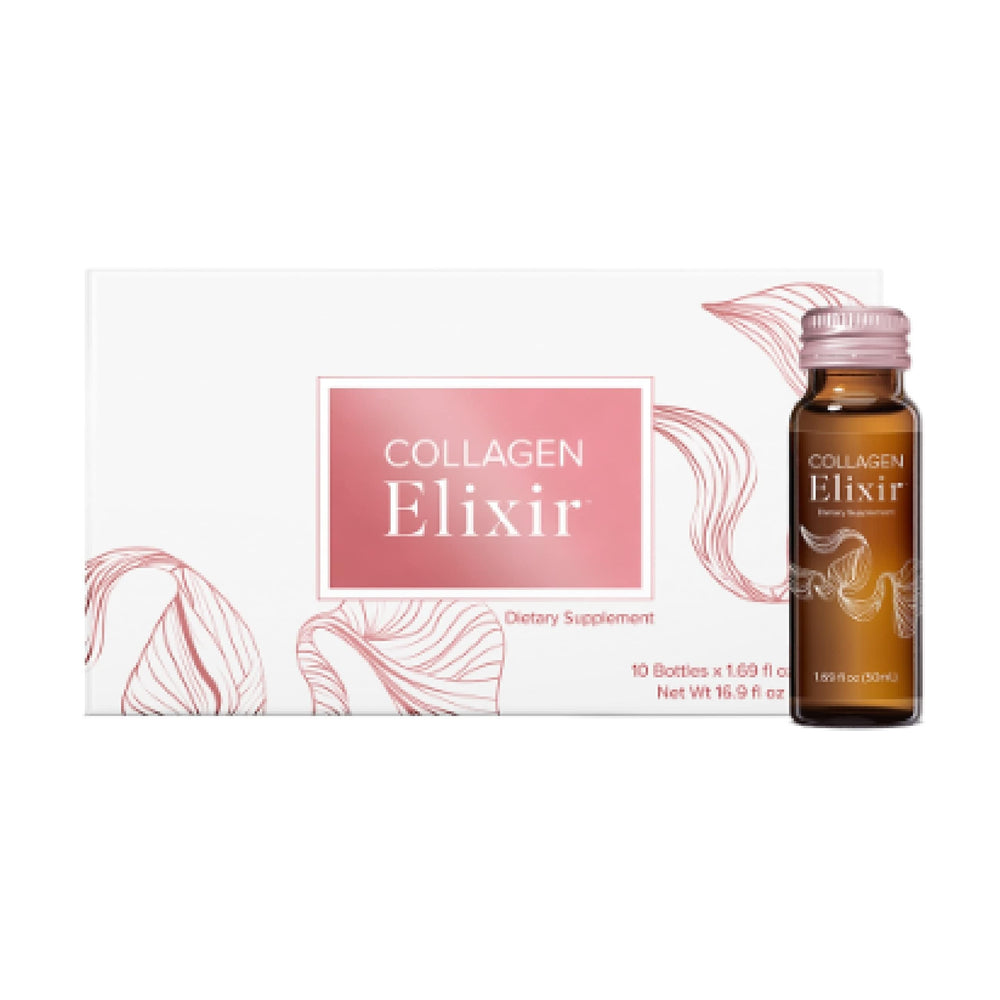 Isagenix Collagen Elixir bottle front view supporting youthful skin with marine peptides.