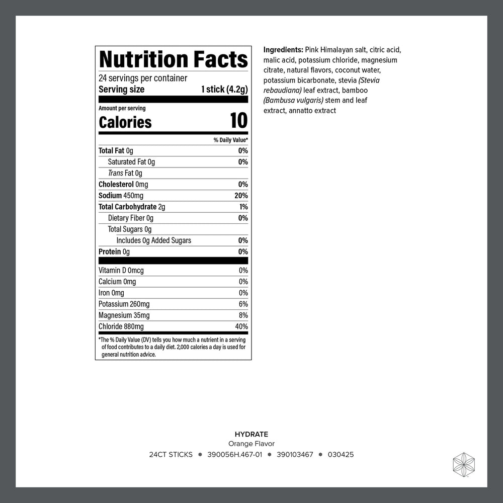 Isagenix Hydrate orange packet dissolving in water for on-the-go hydration.