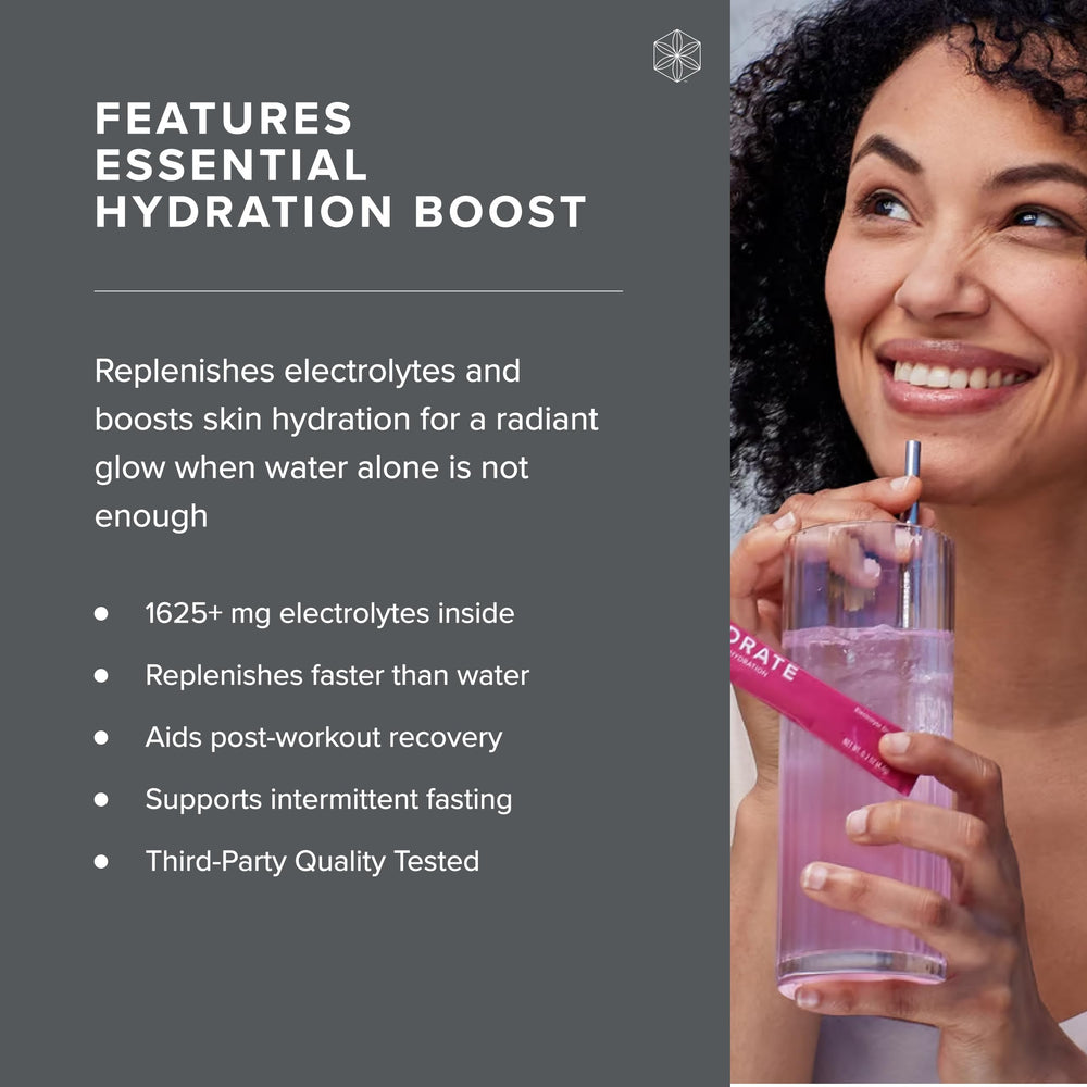 Isagenix Hydrate peach lemonade packet featuring immune-support vitamins for daytime refreshment