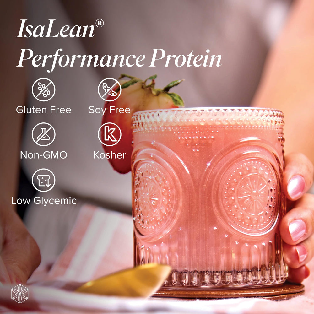 Isagenix IsaLean nutrition facts panel highlighting undenatured whey from grass-fed New Zealand cows