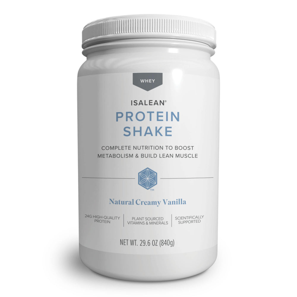 Isagenix IsaLean Protein Shake creamy-vanilla shows a convenient meal replacement for balanced meals