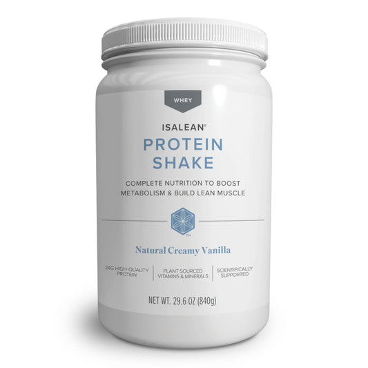 Isagenix IsaLean Protein Shake creamy-vanilla shows a convenient meal replacement for balanced meals