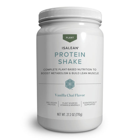 Isagenix IsaLean Protein Shake bottle in vanilla chai for energy and muscle support