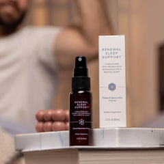 Isagenix Renewal Sleep Support spray demonstrating quick absorption under the tongue.