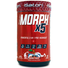 iSatori Morph X5 Cherry Frost scoop close-up for quick pre-workout serving