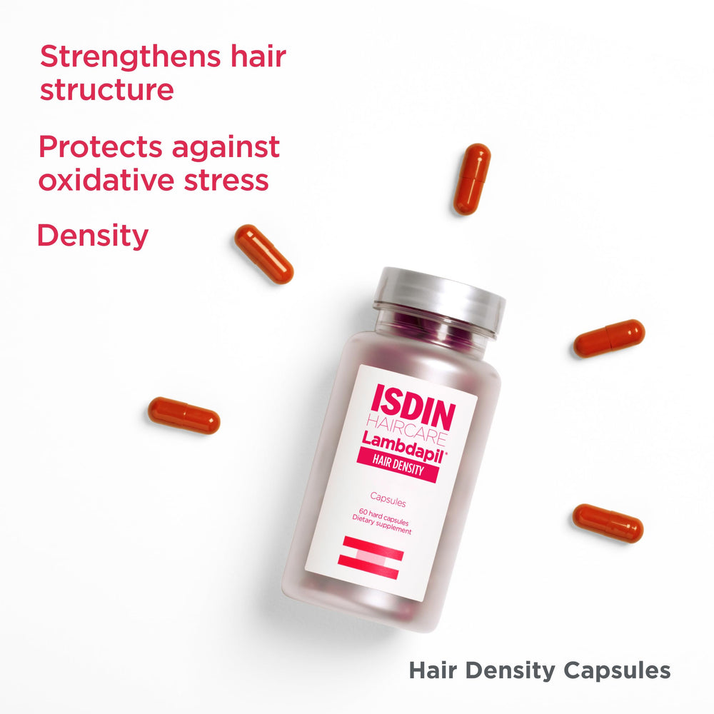 ISDIN Lambdapil capsules label closeup showing gluten-free formulation
