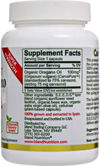 Island Nutrition oregano oil capsules label highlights Spain-sourced organic oregano oil