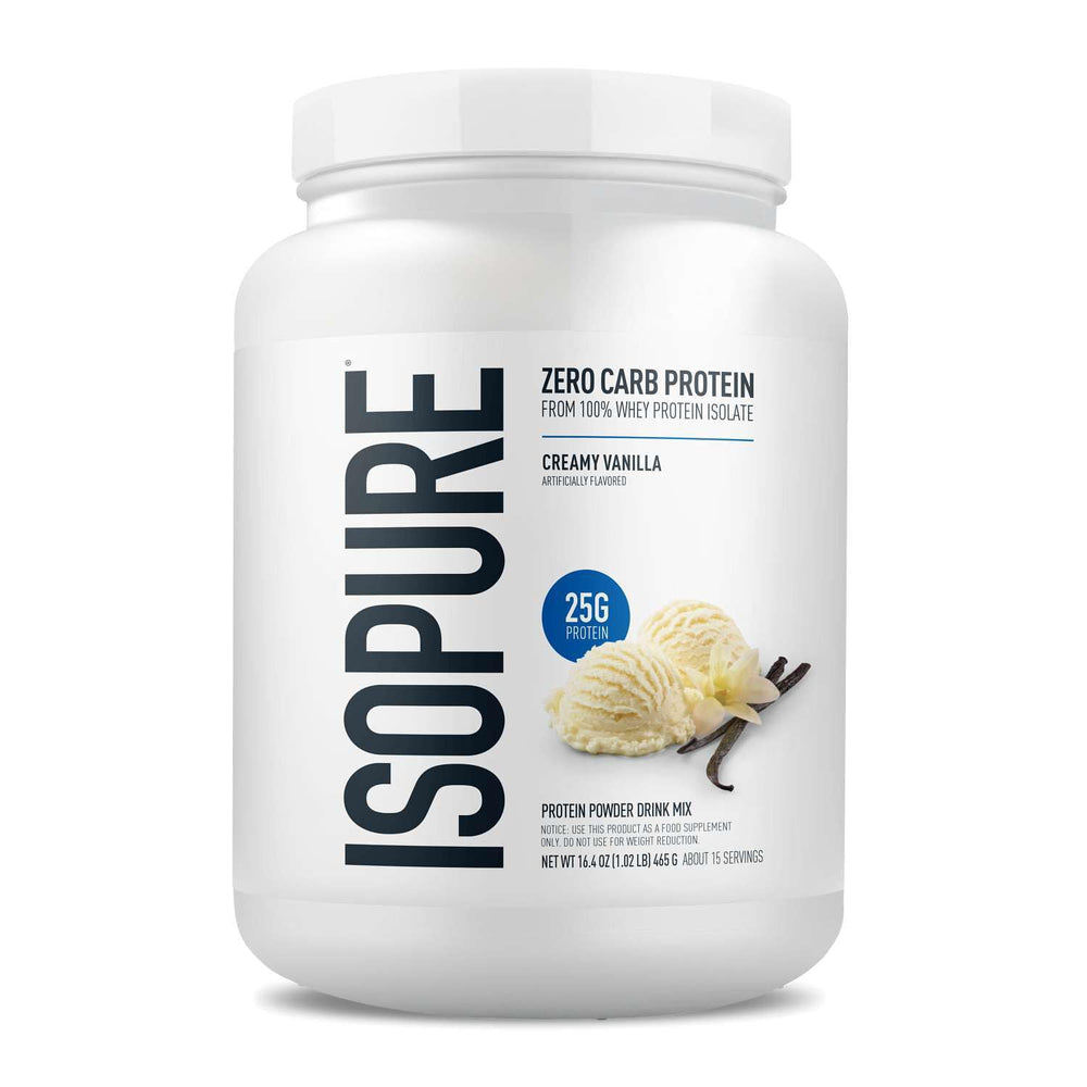 Isopure tub highlighting 20 vitamins and minerals for daily support