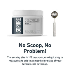 Isopure Bovine Colostrum Powder poured into a glass of smoothie