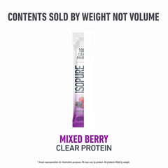 Isopure Clear Protein Stick Mix Berry being poured into a cold beverage