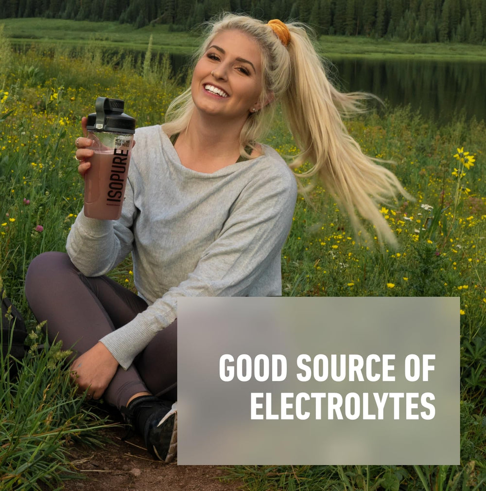 Isopure electrolytes panel emphasizing hydration support.