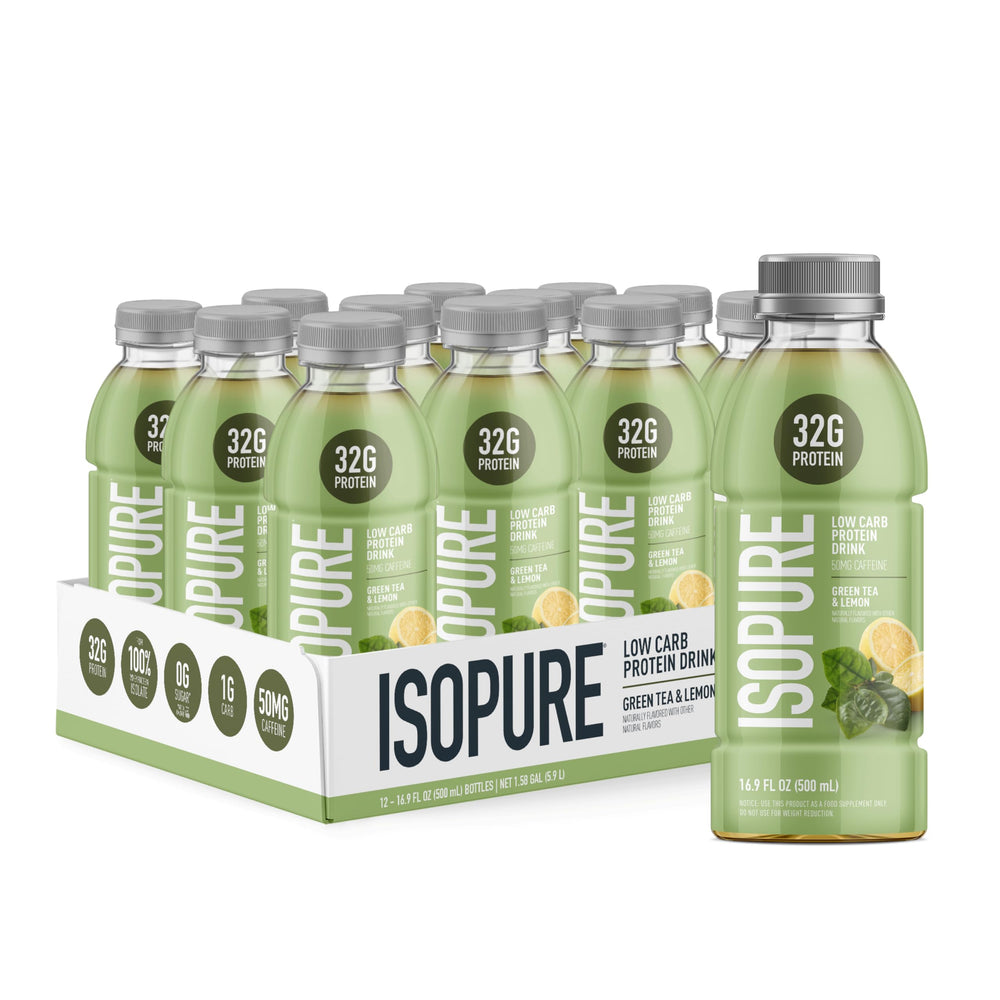 Isopure Green Tea bottle for on-the-go keto-friendly fueling