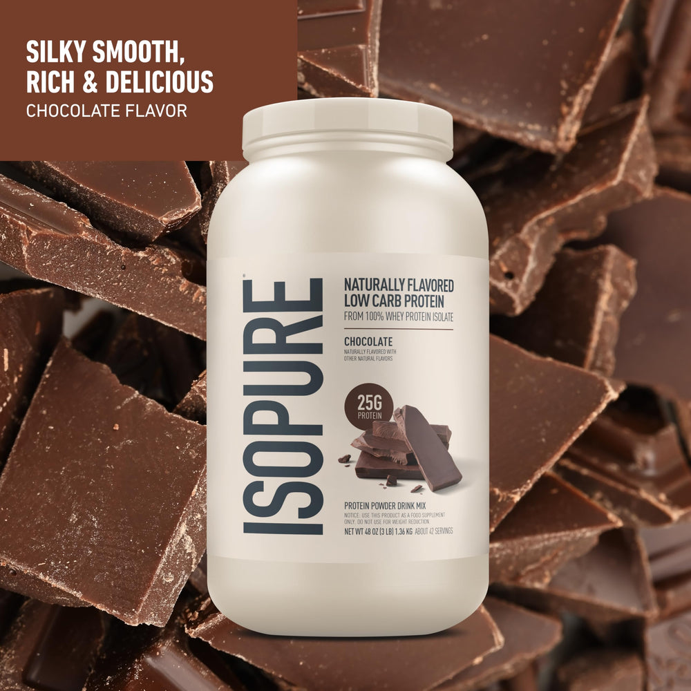 Isopure low-carb protein powder box emphasizes keto-friendly, low-sugar protein options.
