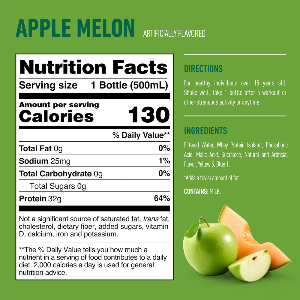 Isopure ready-to-drink bottle Apple Melon ideal for travel or gym sessions.