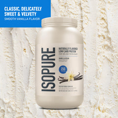 Scoop of Isopure vanilla whey isolate ready for a quick shake.