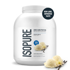Isopure whey isolate scoop indicating 25g serving and high-protein intake