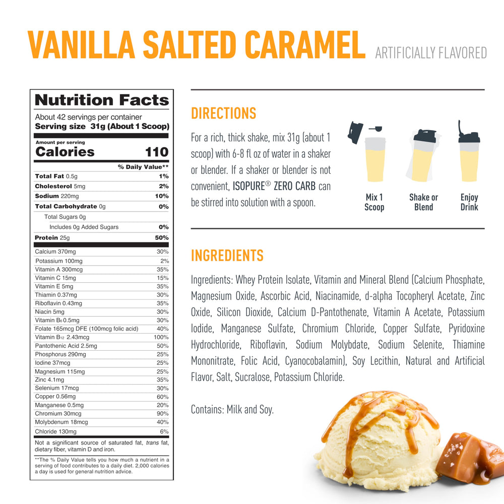 Isopure whey isolate bottle highlights 25 g protein per serving.