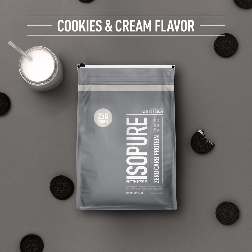 Isopure whey isolate powder scoop showcasing high-purity protein.