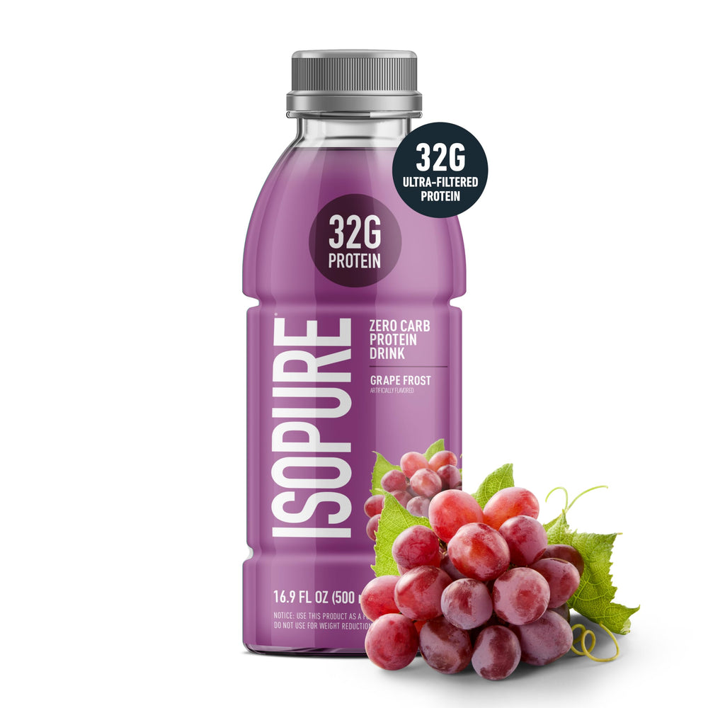 Isopure Zero Carb 32g bottle back reveals nutrition facts