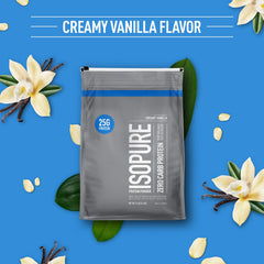 Pouring creamy vanilla Isopure powder into a glass for a quick shake