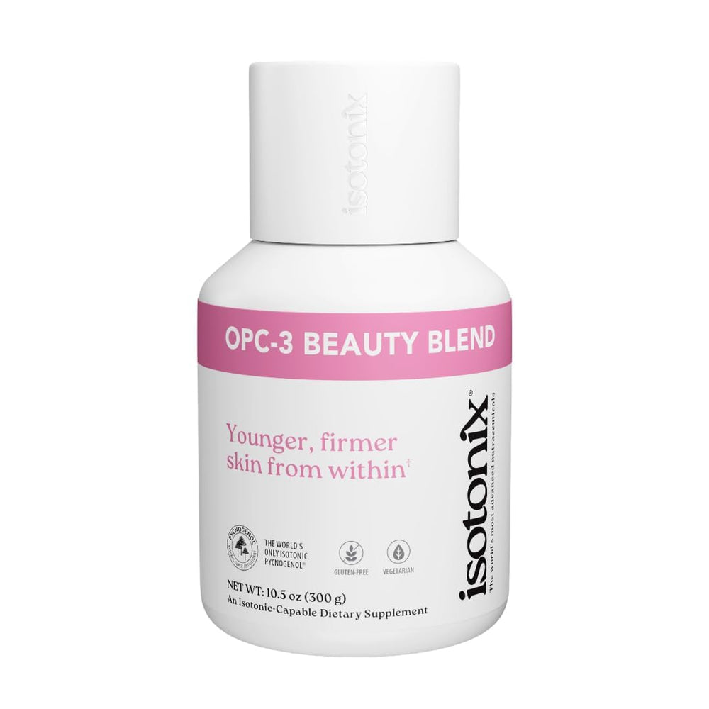 Isotonix OPC-3 Beauty Blend bottle pour showing Pycnogenol infusion for antioxidant skin support.