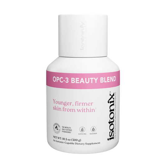 Isotonix OPC-3 Beauty Blend bottle pour showing Pycnogenol infusion for antioxidant skin support.