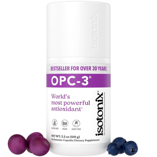 Isotonix OPC-3 bottle with pour indicating easy daily intake for antioxidant support