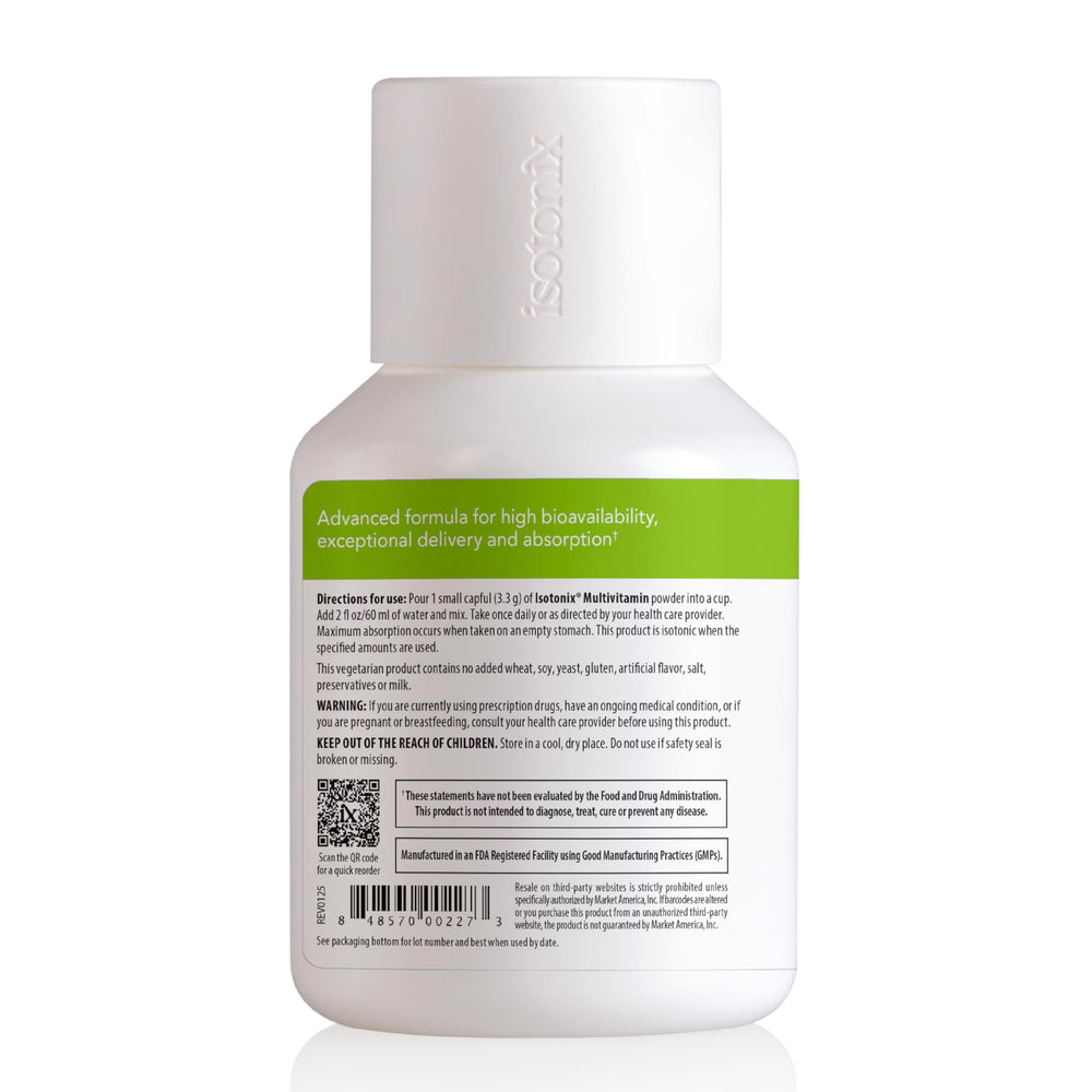 Isotonix vegetarian gluten-free non-GMO label highlights clean-label nutrition.