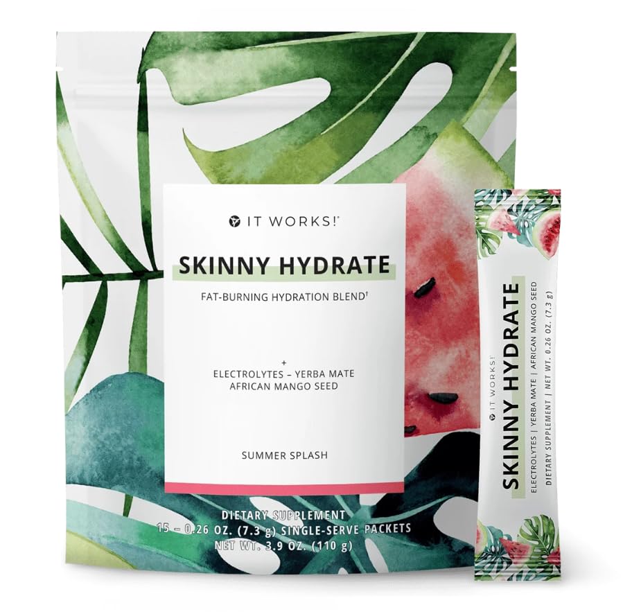 It Works Skinny Hydrate Summer Splash bottle showing refreshing energy support