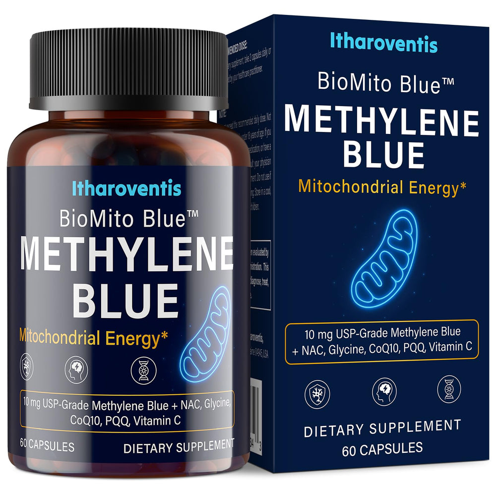 Itharoventis Methylene Blue Capsules bottle front view with clean labeling for daily use.