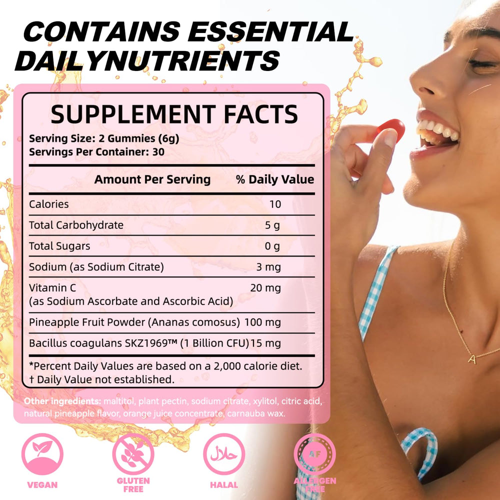 Itiban Feminine pineapple gummies serving highlighting flavor and routine use.