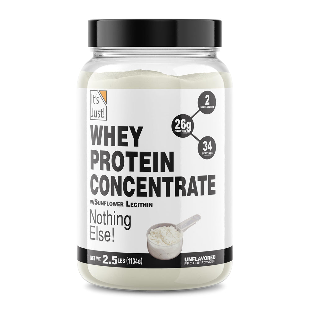 It's Just! whey protein bottle front showing a premium, US-made protein for everyday training.