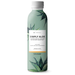 It Works! Simply Aloe Mango bottle showcases refreshing aloe drink for daily hydration.