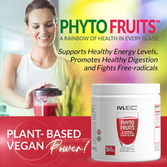 Glass of smoothie with IVL Phyto Fruits ready to enjoy.