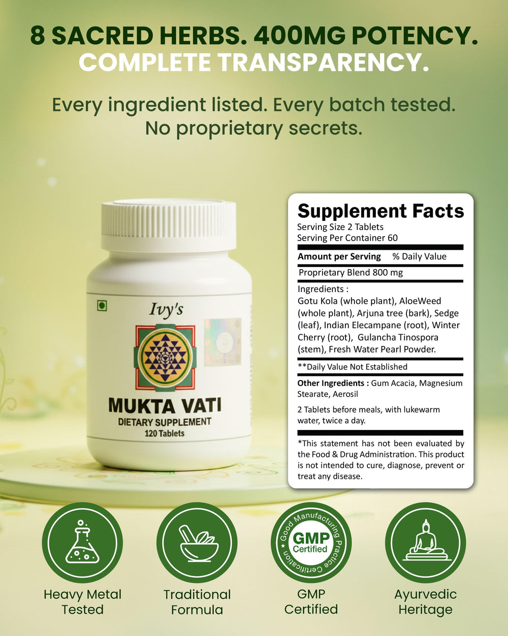 Ivy's Mukta Vati packaging box showcasing tamper-evident seal