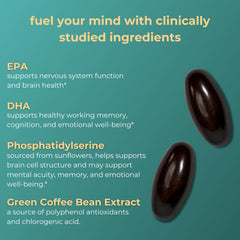 Iwi Life Brain Omega-3 ingredients panel features EPA, DHA and phosphatidylserine.