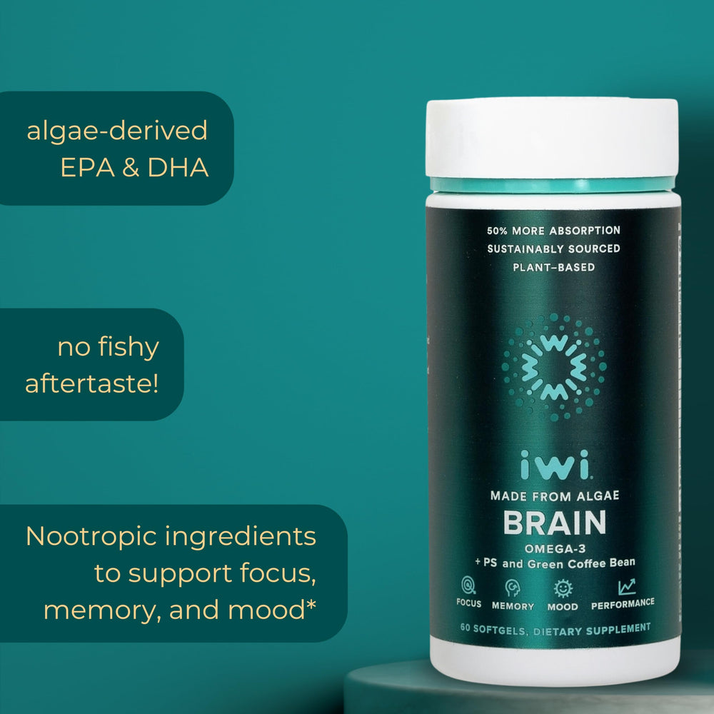 Iwi Life Omega-3 pour shot shows easy daily two-softgel serving.