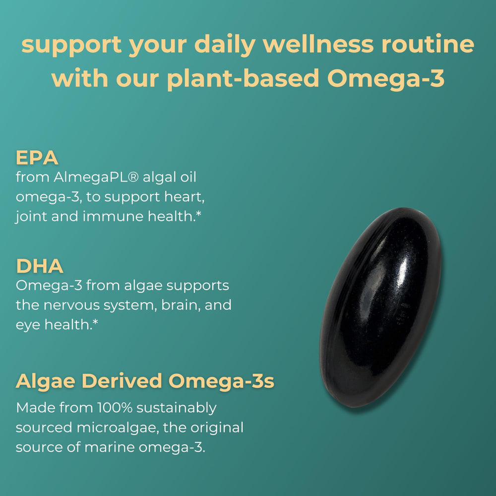 Close-up of vegan, sustainable algae source in Iwi Omega-3 softgels.