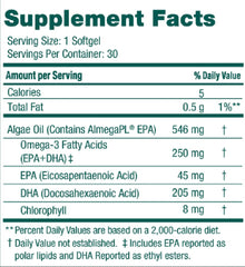 Iwi Omega-3 Mini Softgels ingredients card emphasizing algae-based formula
