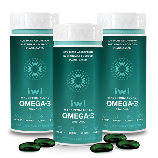 Iwi Omega-3 softgels bottle pour supports daily wellness