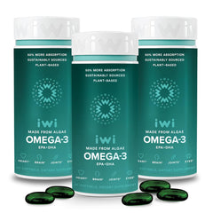 Iwi Omega-3 softgels bottle pour supports daily wellness