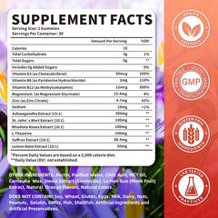 Jabsah Saffron Gummies label closeup highlights 10-in-1 formula for calm and focus.