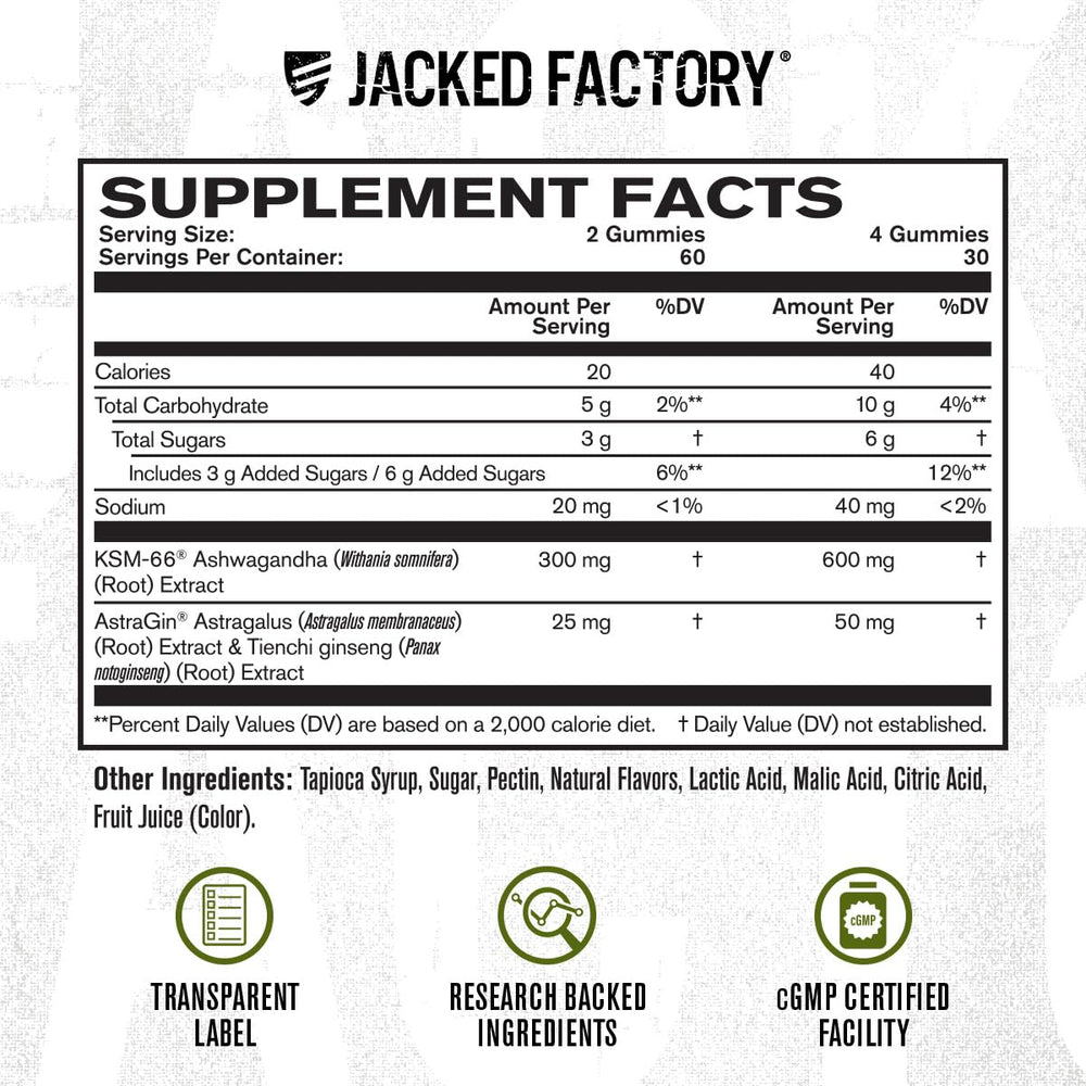 Jacked Factory Ashwagandha Gummies texture close-up showing chewy consistency.