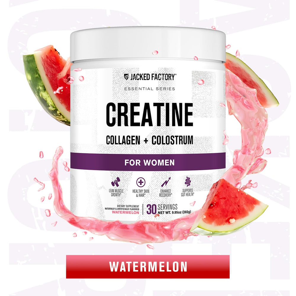 Closeup of label on Jacked Factory Creatine for Women watermelon container
