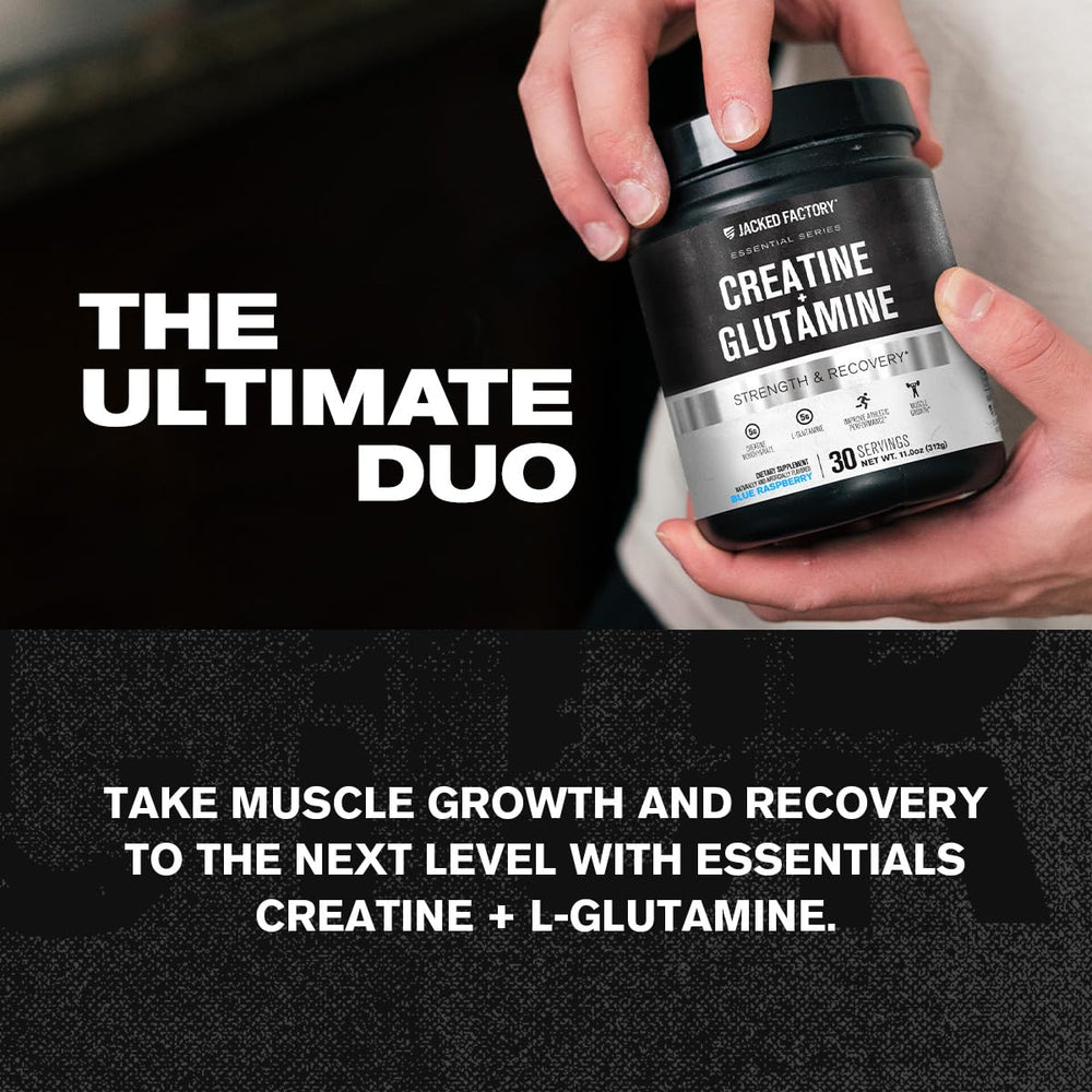 Jacked Factory Creatine + Glutamine scoop included for precise workout fueling.