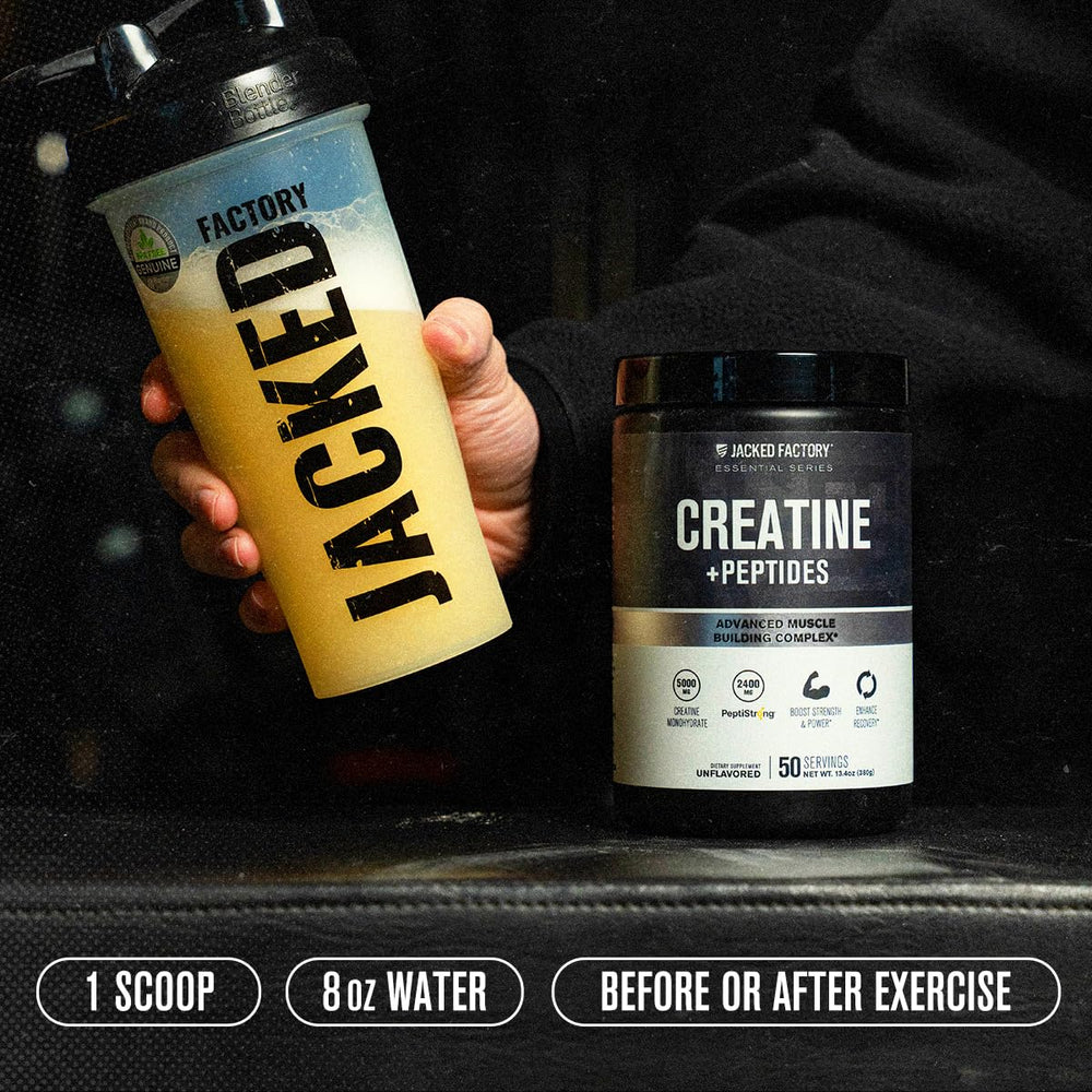 Jacked Factory Creatine Peptides ingredients list highlights vegan-friendly formula.