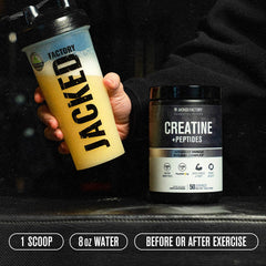 Jacked Factory Creatine Peptides ingredients list highlights vegan-friendly formula.