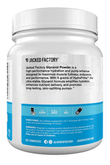 Jacked Factory Glycerol Pump Powder jar emphasizes a clean formula.