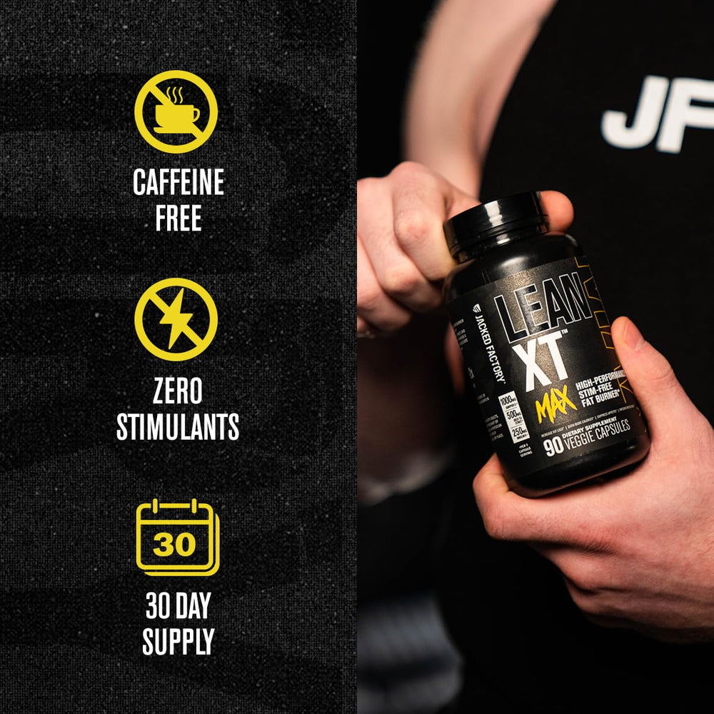 Jacked Factory Lean-XT Max bottle back with nutrition facts and clean ingredients.
