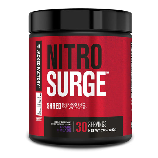 Jacked Factory NITROSURGE Shred bottle ready for a high-energy workout.
